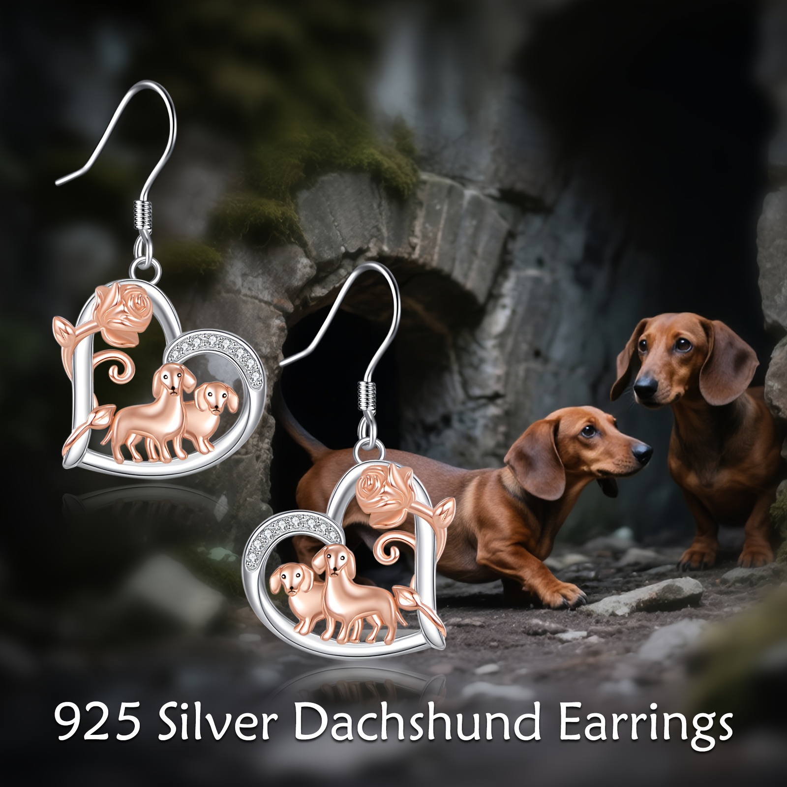 Women's 925 Sterling Silver Dachshund Dangle Earrings, Dog Lover Gift